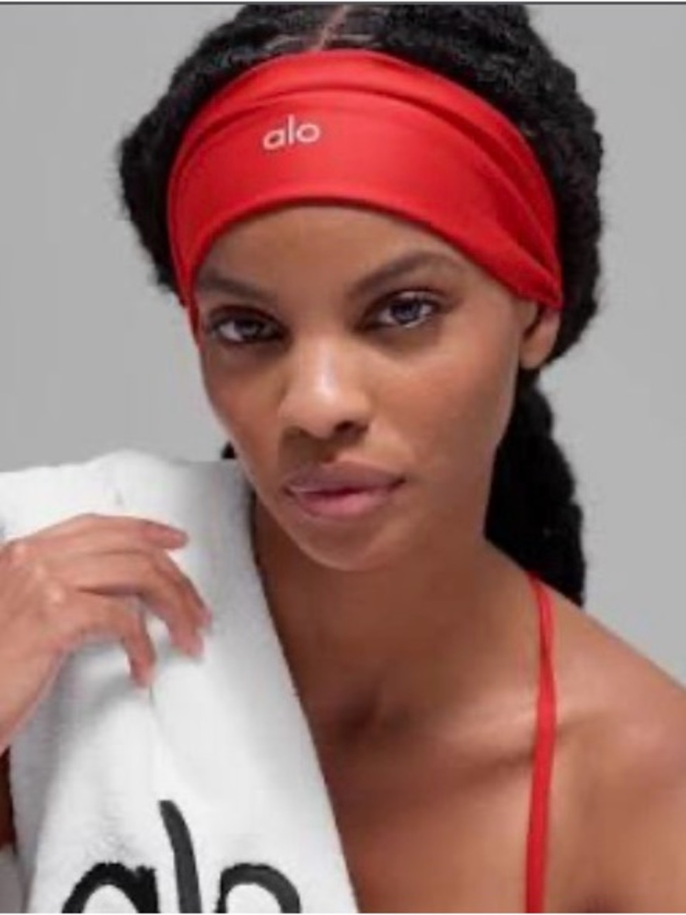 ALO Yoga Red Stretch Headband with Silver Logo. CANDY RED
